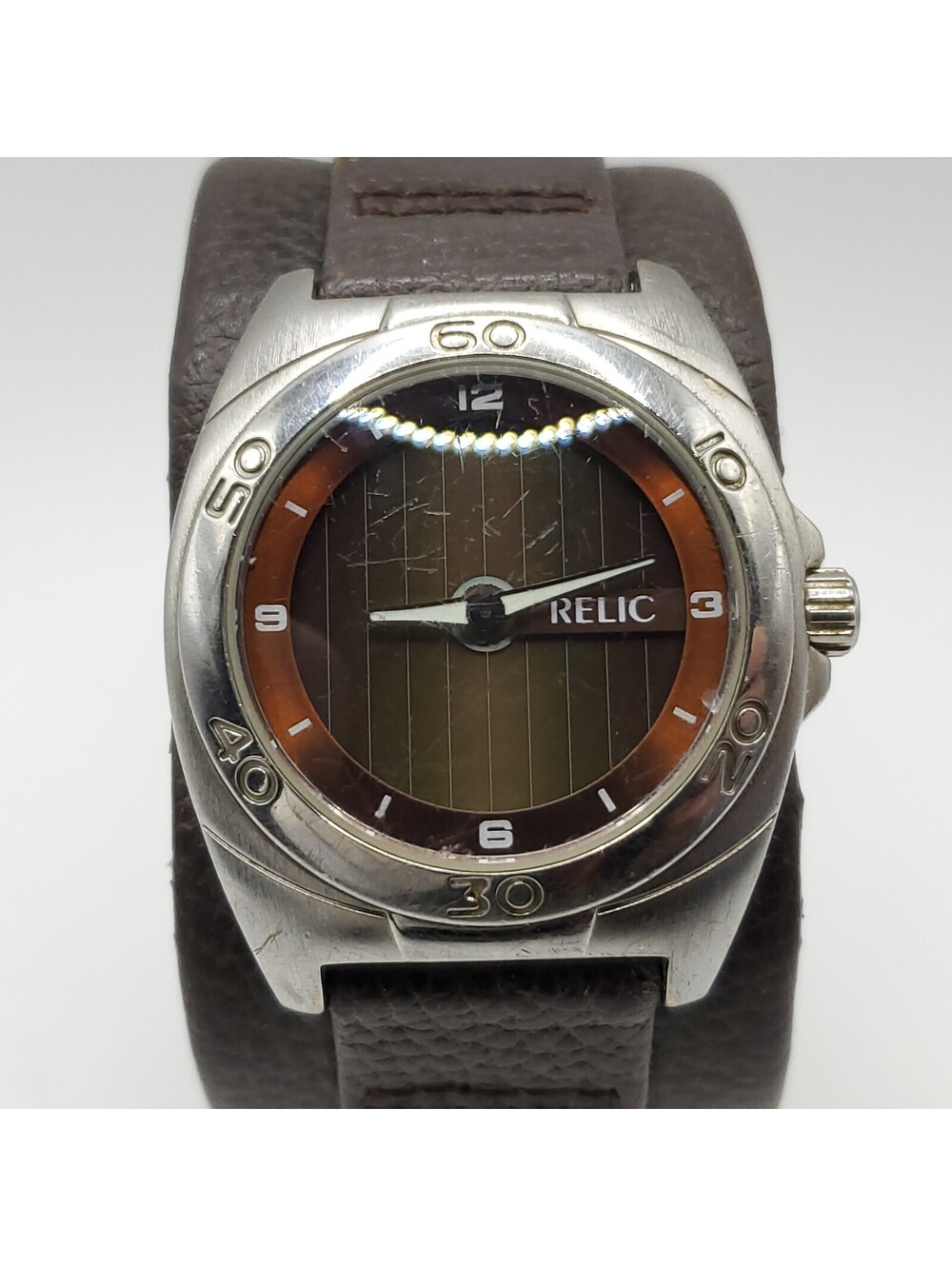 Fossil Relic Moveing Animation 38mm Watch  New Batteries Silver Brown